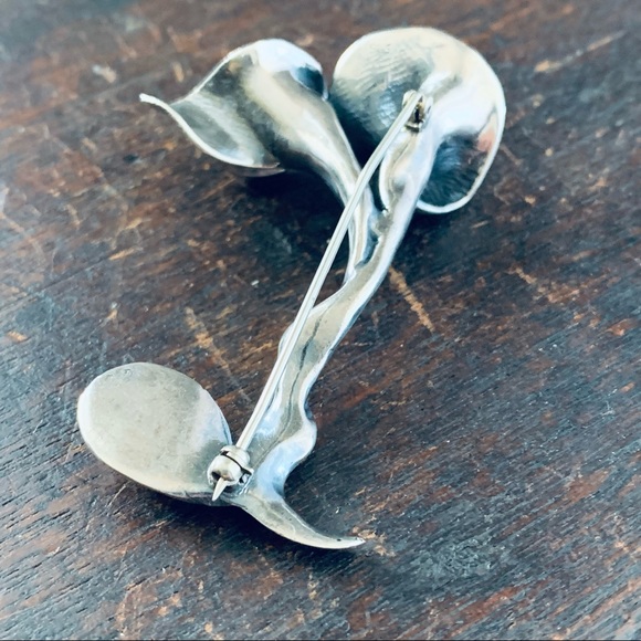Vintage Sterling Silver Amethyst Calla Lily Floral Pin Brooch - Picture 6 of 13
